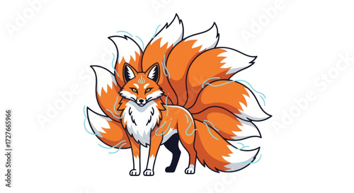 Nine-tailed Fox Illustration: Mythical Creature with Multiple Tails.
