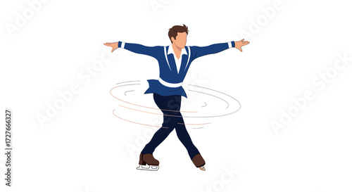 Male Figure Skater Performing a Spin in Blue Costume.