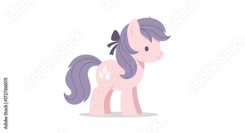 Adorable Cartoon Pony with Pink Body and Purple Mane.