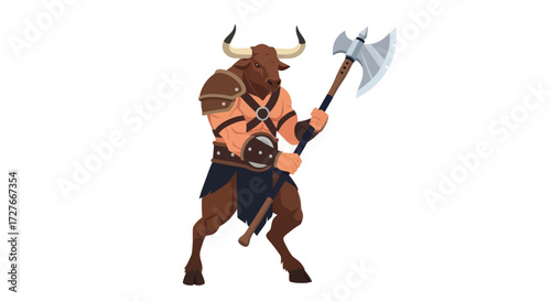 Muscular Minotaur Warrior with Axe and Armor Illustration.