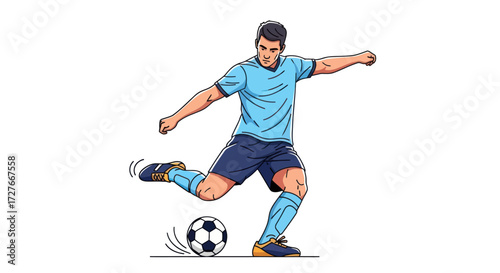 Dynamic Male Soccer Player Kicking Football Illustration.