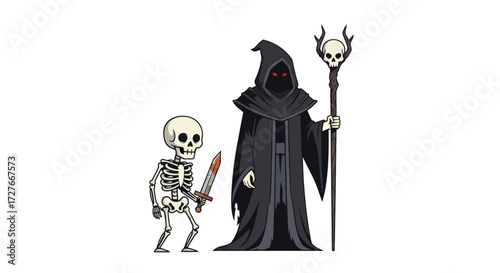 Grim Reaper and Skeleton Warrior with Sword and Staff.
