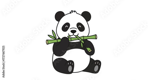 Cartoon Panda Eating Bamboo Shoot Illustration.