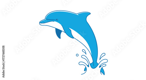 Blue Dolphin Leaping from Water with Splash Effects.