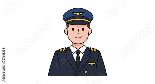 Cartoon Pilot in Uniform with Wings Emblem.