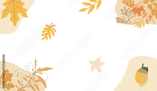 Autumn element illustration with a simple flat design style, featuring vibrant orange, yellow, and red hues, set against a soft cream or white background with png Transparent