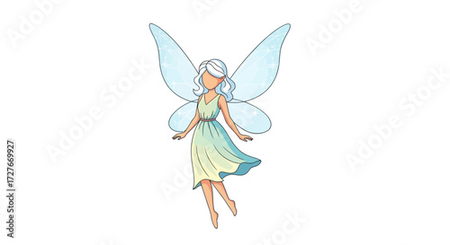 Elegant Fairy with Translucent Wings and Flowing Dress Illustration.