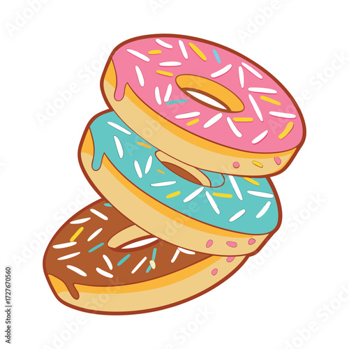 Delicious stack of sweet frosted donuts with colorful sprinkles perfect for dessert and bakery themes