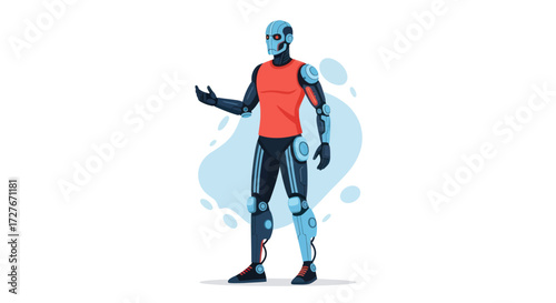 Futuristic Cyborg Athlete in Action Pose.