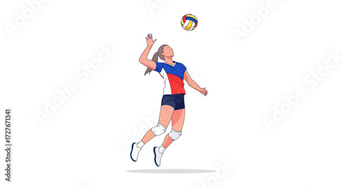 Female Volleyball Player Spiking the Ball in Mid-Air Ready to Strike.