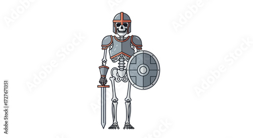Medieval Skeleton Warrior with Sword and Shield.