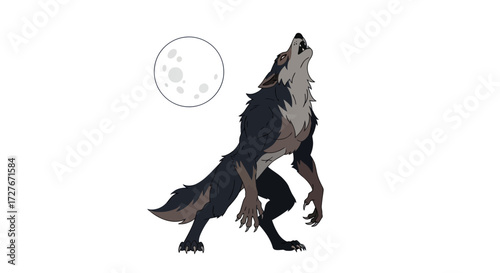 Werewolf Howling at the Moon Standing on Hind Legs.