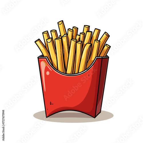French fries in red container with golden crispy texture on a transparent background   