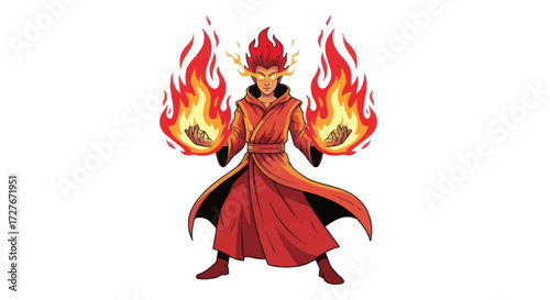 Fiery Wizard Conjuring Flames with Powerful Magic.