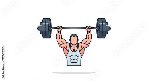 Muscular Man Lifting Heavy Barbell Fitness Training Illustration.
