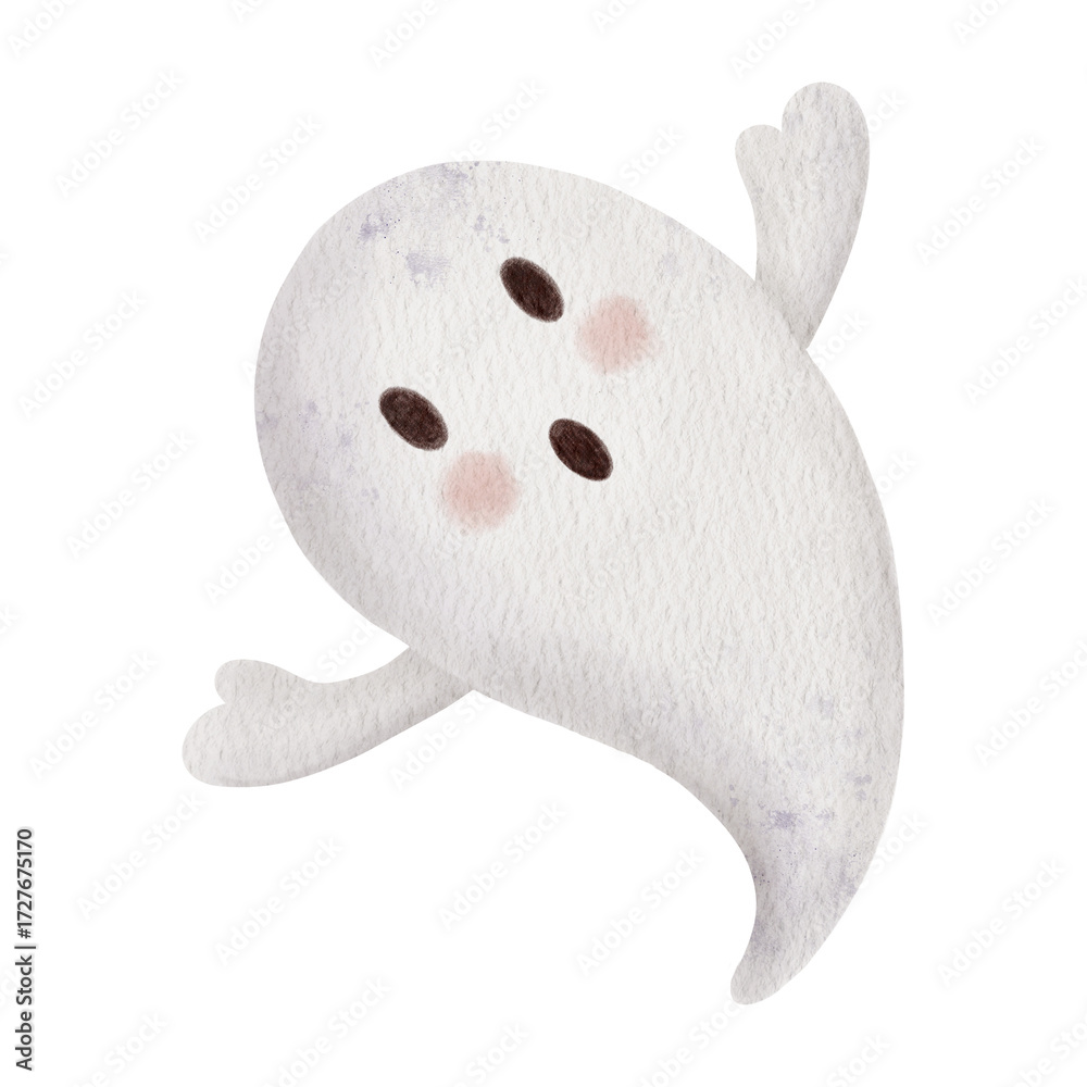 Obraz premium Cute spooky ghost making boo. Hand drawn Watercolor Children's scary character isolated on a background. Halloween phantom, October holiday mood. For kids party invitations, decorations, posters and