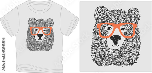 Innocent Bear in Big Glasses t-shirt graphic design vector illustration