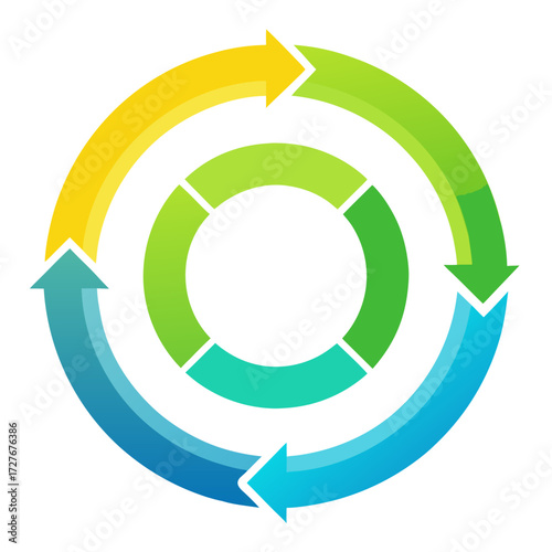 Circular workflow diagram with arrows and segments isolated on transparent background