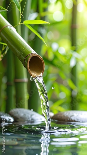 Water flowing from bamboo