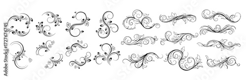 Vector art of collection of vintage floral ornaments, decorative design elements for frames