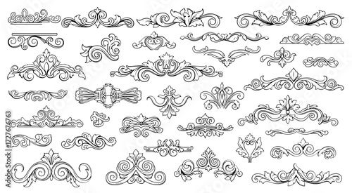 Vector art of collection of vintage floral ornaments, decorative design elements for frames