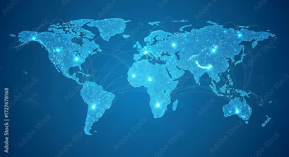 Obraz premium Digital world map with glowing connections and data points
