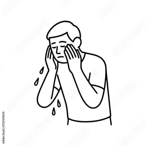 line icon man washing his face vector on a white background.
Vector line icon on a white background