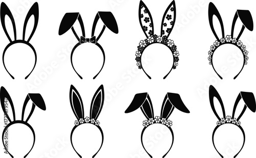 Bunny ear headbands collection, cute rabbit ears accessories, floral crown designs, fashion costume props, Easter party decorations, cosplay essentials