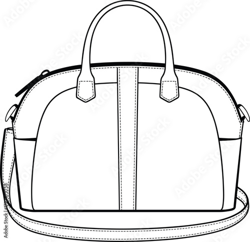 Elegant Handbag Line Art Vector with Strap and Handles – Fashion Accessory Design for Branding and Packaging UseElegant Handbag Line Art Vector with Strap and Handles