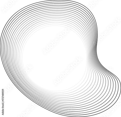 Vector shape with a transparent circular core and softly layered curved lines forming a light, elevated organic outline.