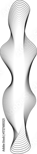 Vector design with a circular transparent core and elongated wave-like perimeter that stretches in flowing arcs.