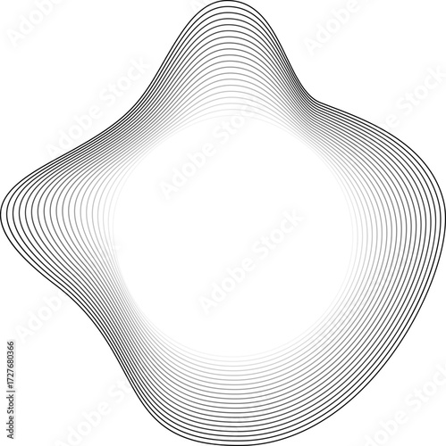 Central circular transparency with a surrounding frame of round and gently waving layers forming an abstract outline.