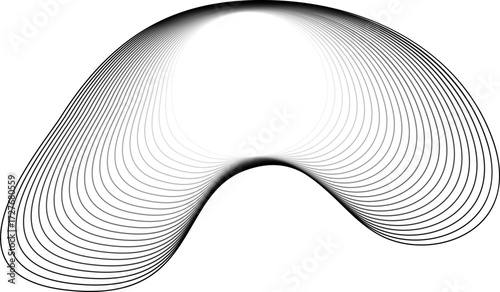 Central circular transparency encased by arced and rounded contours forming a blobby, smooth layered vector.