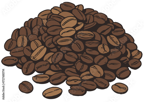 pile of roasted coffee beans brown heap illustration fresh ground coffee isolated on white background.