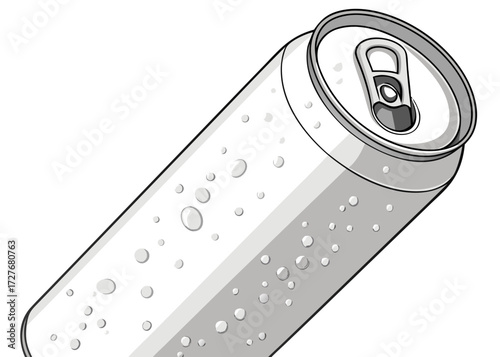 black and white illustration of a wet beverage can with condensation 