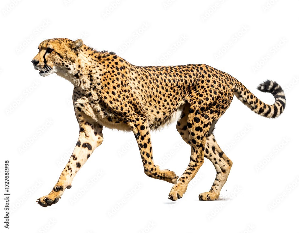 Obraz premium Cheetah in motion against white background