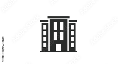 Stylized Silhouette of a Multi-Story Building Icon.