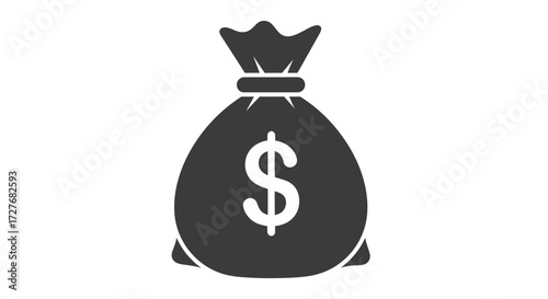 A dark gray money bag icon with a white dollar sign symbol depicted as a tied sack.