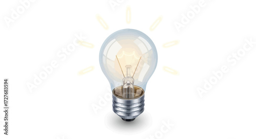 Brightly glowing classic incandescent light bulb with clear glass.