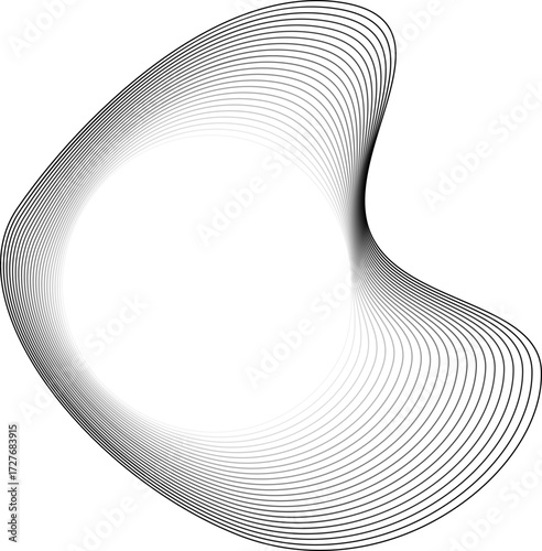 Clean flowing outline with curved organic movement wrapping around a bright central void.