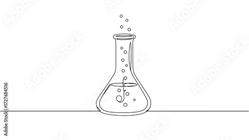 One line art chemical flask bubbling liquid lab concept