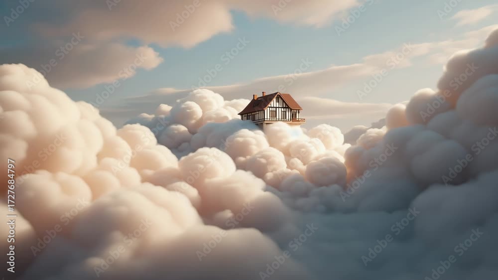 Surreales Haus in den Wolken – Abstrakte Traumlandschaft
