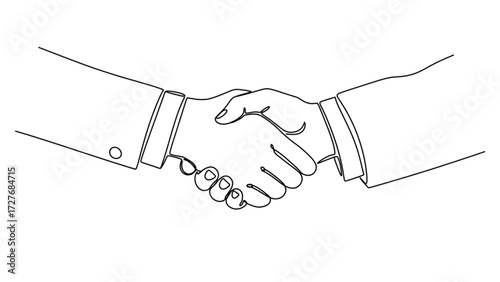Continuous line art two hands shaking partnership symbolic