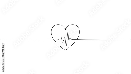 One line drawing heart with pulse line emotional simple