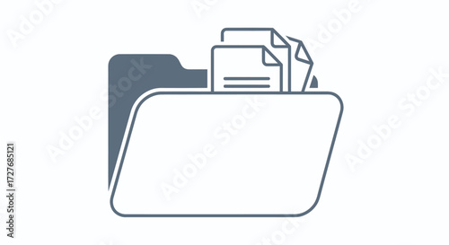 Open Folder Icon with Documents Simple Vector Illustration.