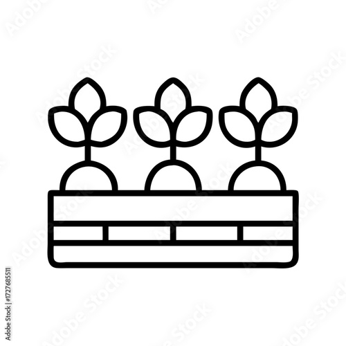 Vegetable garden seedlings in a planter box vector icon for agriculture and horticulture design use