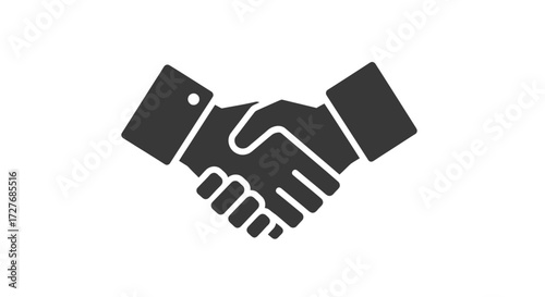 Simple black glyph icon of two hands shaking symbolizing a business agreement or partnership.
