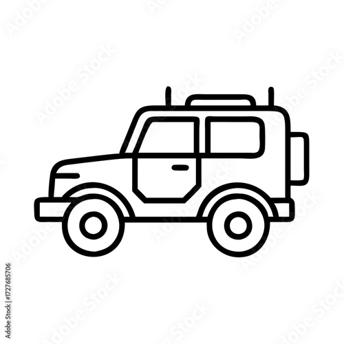 Off road vehicle outline drawing for adventure travel and extreme sport vector graphic design element