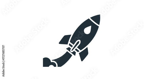 Black Rocket Ship Icon with Smoke Trail and Wings.