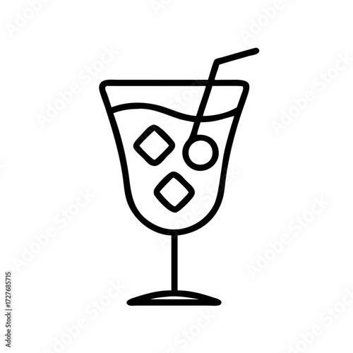 Isolated outline drawing of a refreshing summer cocktail drink with ice cubes and straw vector art